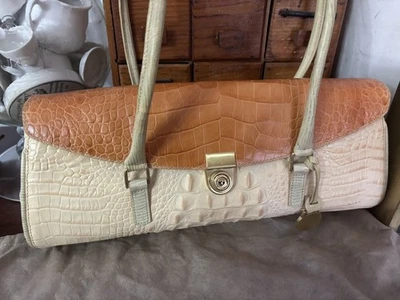  BRAHMIN DAYAN satchel CREAM & SADDLE  EUC double lock w key  dust cover  - Image 1 of 4