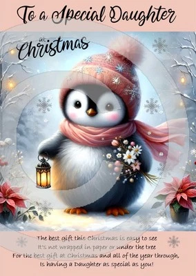 PICKTURE-THIS For You Dear Daughter At Christmas Time A5 Size Christmas Card and Red Envelope