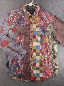 Desigual Shirt Men Patchwork Button Up Shirt Long Sleeve Floral Cotton Pocket - Picture 1 of 21