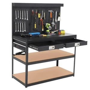 ACONEE Workbench Steel Work Bench for Garage, Heavy Duty Table with Pegboard,... - Picture 1 of 5