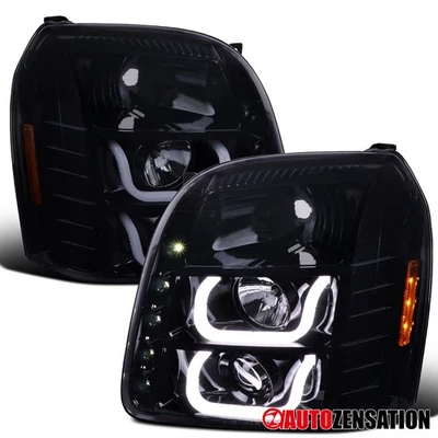 Fit 2007-2014 GMC Yukon XL 1500 Black Smoke LED Halo Projector Headlights Lamps Foto 1 de 4