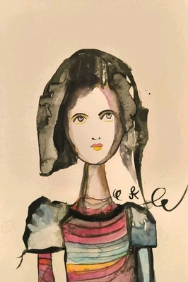  Pintura Original Retrato Surrealista Abstracto 6" X 9" Expresión Jess Russell Foto 1 de 4