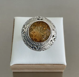 Brasilianischer goldener Citrin Solitär Ring 6,5 Karat 925 Sterlingsilber Größe 8 - Bild 1 von 16