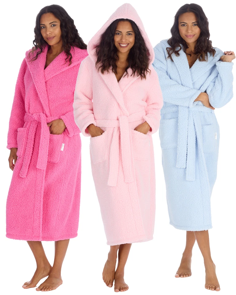 FOREVER DREAMING Sherpa Fleece Hooded Robe Ladies Soft Thick Warm Wrap Winter Dressing Gown
