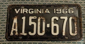 Vintage 1966 Virginia schwarz/weiß Nummernschild A150 - 670 - Bild 1 von 2
