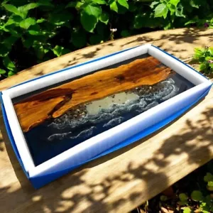48"x24" Ocean Wave Epoxy Resin Table Wooden Live Edge Cafeteria Modern Home Deco - Picture 1 of 7