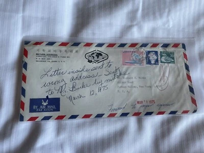 Corea 1975 Cubierta a EE. UU. + Correo Aéreo Franqueo #C39 = Tarifa 180W + Christian CCF Foto 1 de 3