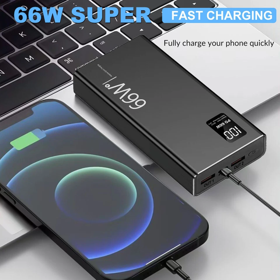30000mAh 66W Portable Power Bank USB LCD External Battery Charger For Cell Phone - Image 1 of 4