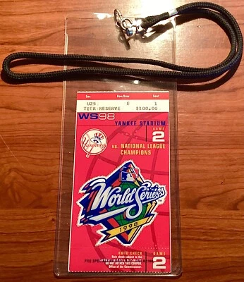 1998 MLB WORLD SERIES GM 2 TICKET & LANYARD NEW YORK YANKEES VS SAN DIEGO PADRES - Image 1 of 4