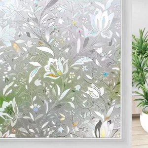 Tulip Window Privacy Film Static Cling Stained Glass Sticker for Bathroom - Picture 1 of 12