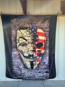 DIVIDED WE STAND GUY FAWKES MASK USA FLAG CONSTITUTION QUEEN BLANKET BEDSPREAD - Picture 1 of 2