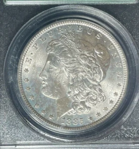DÓLAR DE PLATA MORGAN 1885~PCGS MS 64 ~HERMOSA MONEDA~ANTIGUO SOPORTE VERDE REF#2288 - Imagen 1 de 4
