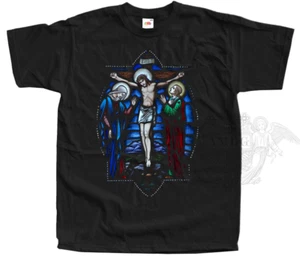 T-shirt cattolica crocifissione del re Gesù Cristo vetro colorato regalo - Foto 1 di 2