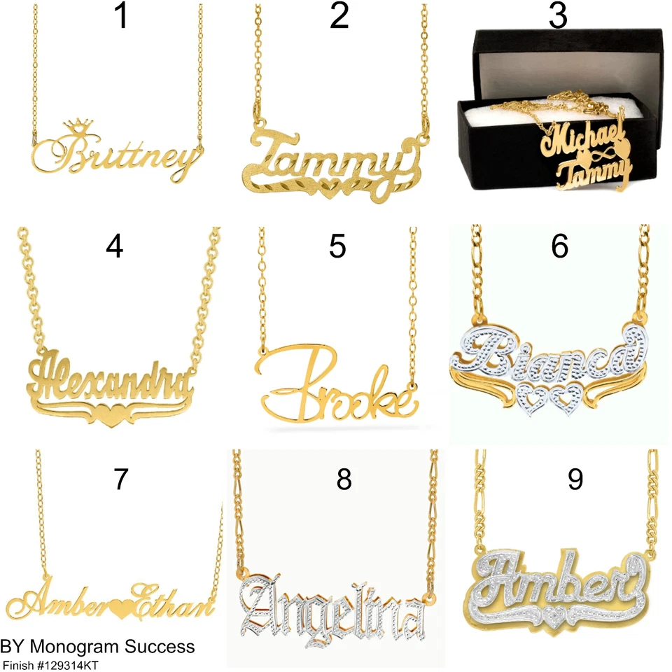 Personalized 14K Gold Plated Any Name Plate Script Chain Necklace 9 Styles NEW - Image 1 of 1
