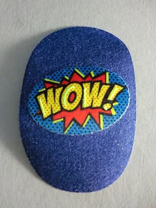 1 TOPPA TOPPE PATCH OVALI MINI IN JEANS CON APPLICAZIONE DECORAZIONE "WOW" - Imagen 1 de 1