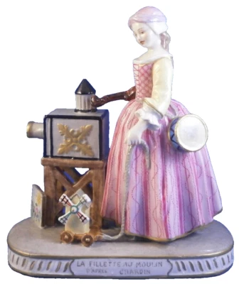 Antigua dama francesa de porcelana del siglo XIX con figura de porcelana Laterna Magica Foto 1 de 4