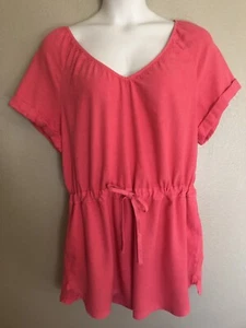 LINEN WOMEN'S SIZE L SHORT CORAL ROMPER JUMPSUIT W/POCKETS - Picture 1 of 7