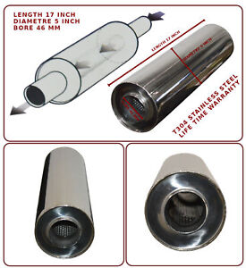 UNIVERSAL T304 STAINLESS STEEL EXHAUST PERFORMANCE SILENCER 17"x5"x 46MM- FRD1
