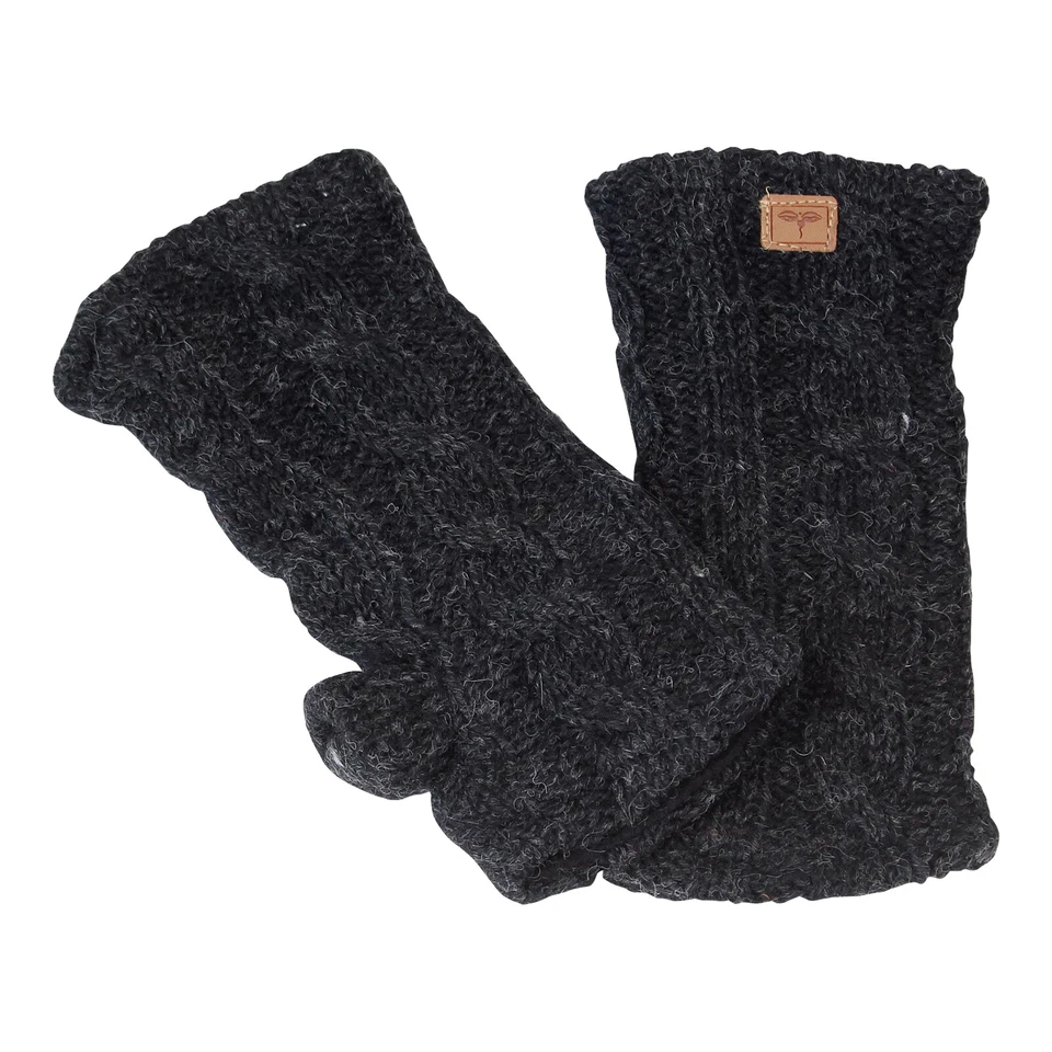 BUDDHA ARTS&MORE Pulswärmer Stulpen mit Zopfmuster handgestrickt 100% Wolle gefüttert aus Nepal