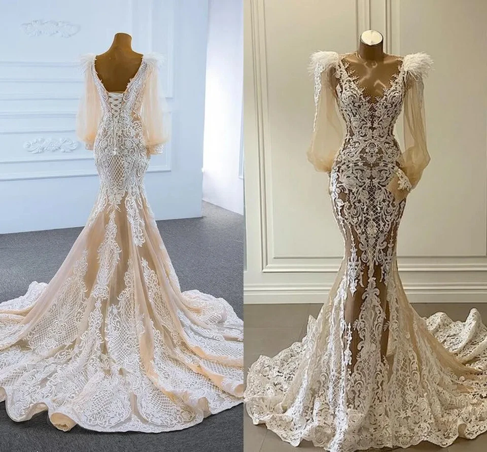 Русалка аппликация свадебные платья ручной работы перо галстук Sweep поезд свадебные платья == - Изображение 1 из 4