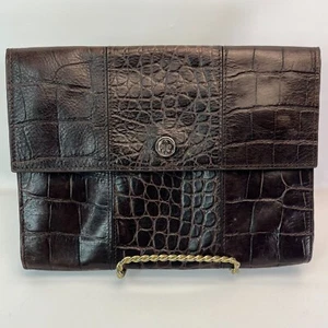 Club Monaco Women Brown Magnet Clutch Crocodile Pattern Envelope Patent Leather - Picture 1 of 15
