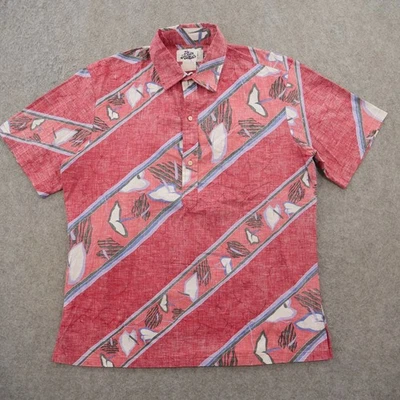 Camisa masculina Hilo Hattie extra grande vermelha havaiana 1/2 botão floral manga curta - Imagem 1 de 4
