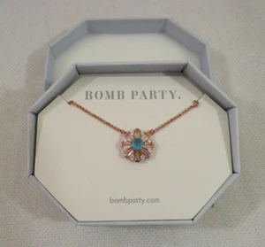 Bomb Party Lady in Charge Necklace Rose Gold Plated Aqua Blue Quartz RBP3994 - Picture 1 of 3