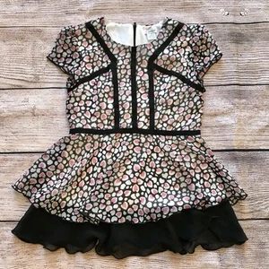 K. C. Parker Black Ivory Pink Hearts Dressy Top Girl's Sz 7 - Picture 1 of 3