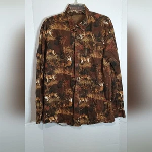 North River Outfitters Men's Brown Deer Print Button-Up Shirt (Read) - Picture 1 of 3
