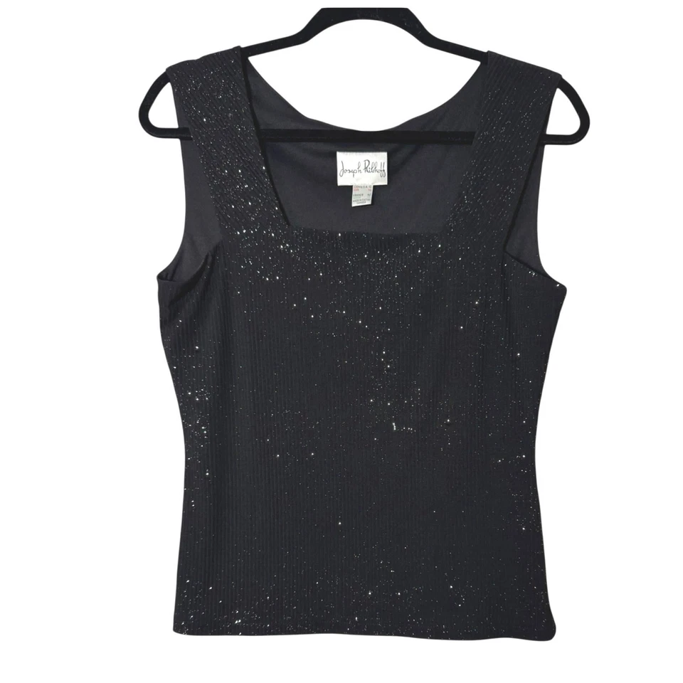 Joseph Ribkoff Square Neck Sleeveless Glitter Ribbed Stretch Knit Top Size 12 - Image 1 of 4
