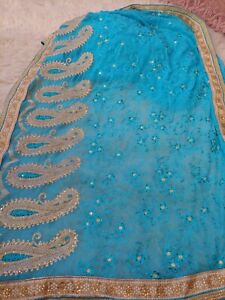 India Paisley Sari Wrap, Gold sequins embroidery hem