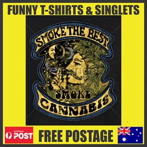 Funny t-shirts tees Men's t-shirts Novelty tee Singlet SMOKE BEST SMOKE CANNABIS - Picture 1 of 9