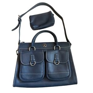 Dooney & Bourke Shoulder Bag Blue Pebbled Leather Purse Top Handles Zip Pouch
