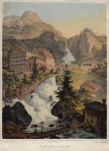 WILDBAD GASTEIN mit Wasserfall, Gesamtansicht um 1849, große Lithographie - Picture 1 of 1