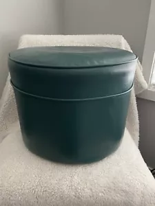 Vintage Mid Century Modern Round Green Vinyl Hassock Ottoman Footstool - Picture 1 of 9