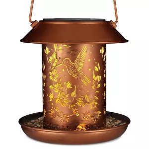 Hummingbird Solar Bird Feeder Metal Waterproof Outdoor Hanging Garden Light - Picture 1 of 7