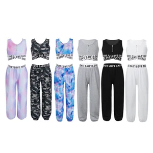 Girls Crop Tops with Athletic Leggings Tracksuit Gymnastics Active Workout Set - Picture 1 of 87