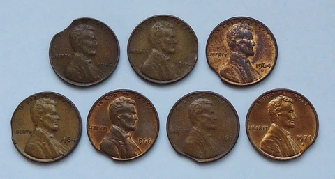 ERROR!! 7 MIXED DATE: 1945-1974 LINCOLN CENTS ~ RIM CLIPS ~ V FINE - A UNCIRC Cover