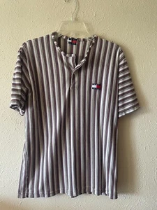 Tommy Hilfiger Hemd Herren Medium Henley Mehrfarbig Kurzarm Vertikale Streifen - Bild 1 von 12