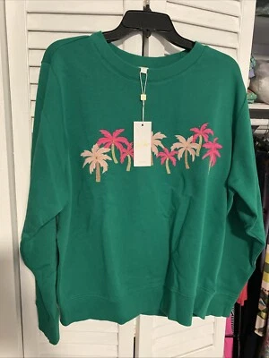 NWT Lilly Pulitzer Ballad Sweatshirt Fiddle Leaf Green Palm Trees L - Image 1 of 4