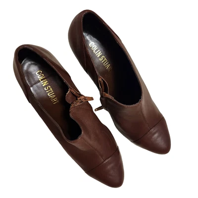 Nuevos botines Colin Stuart para mujer de cuero marrón con tacón bloque al tobillo talla 8B Corpcore Foto 1 de 4