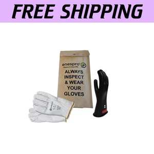 Complete Insulating Glove Set - Class 0 Black Gloves with 10" Leather Protectors - Picture 1 of 4