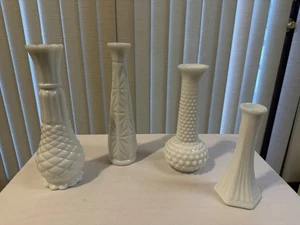 VTG White Milk Glass Bud Vases, Lot Of 4, 6”-9” 2- E.O. BrodyCo. - Picture 1 of 18