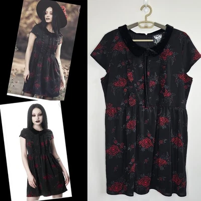 KILLSTAR Rosalia Dress Size M- L Black Collared Zip Back Stretch Hades Skater - image 1 of 4