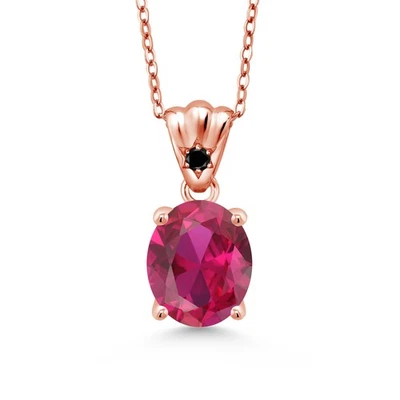 Colgante de plata enchapado en oro rosa de 18 quilates diamante negro rubí creado rojo ovalado de 4,03 quilates Foto 1 de 4