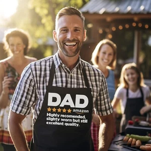 Dad 5 Star Review Funny Fathers day BBQ Apron For Dad, Cooking Apron - Picture 1 of 5