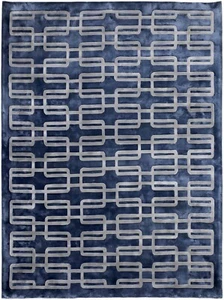 Hand-Tufted Navy Blue & Silver Geometric Design | Luxurious Living Room Area Rug - Picture 1 of 8