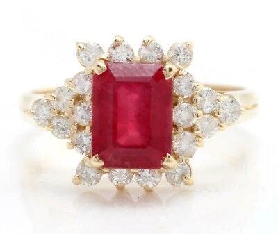 Natural Ruby and Diamonds Gemstone 14K Yellow Gold Cocktail Ring - Image 1 of 4