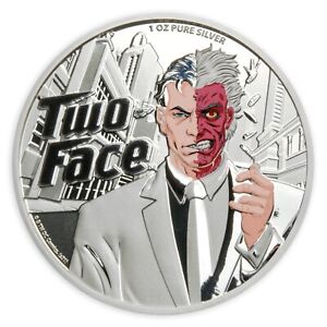 2022 Samoa Two Face 1 oz Colorized .999 Silver Coin DC Comics Batman PAMP