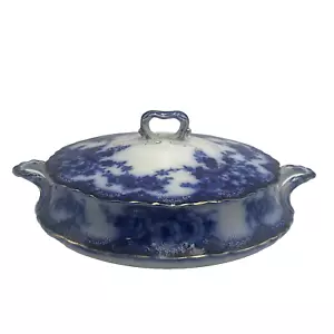 Antique Alfred Meakin Flow Blue Covered Casserole Tureen Devon English Pottery - Picture 1 of 16